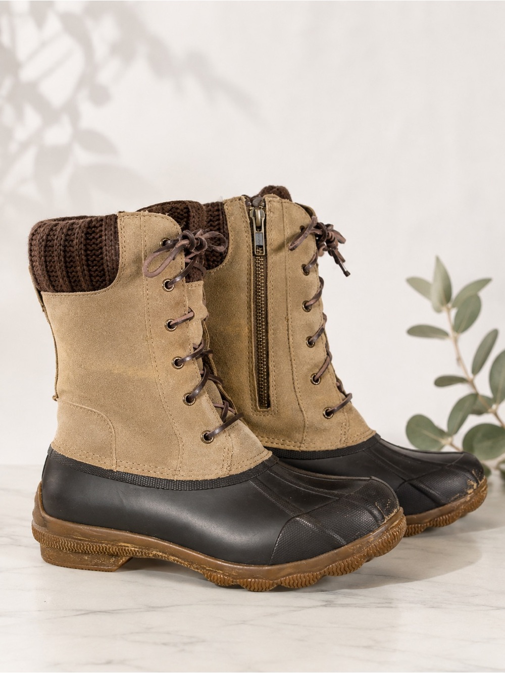 Sperry Top Sider Syren Misty Knit Cuff Waterproof Duck Boot Brown Size 8.5